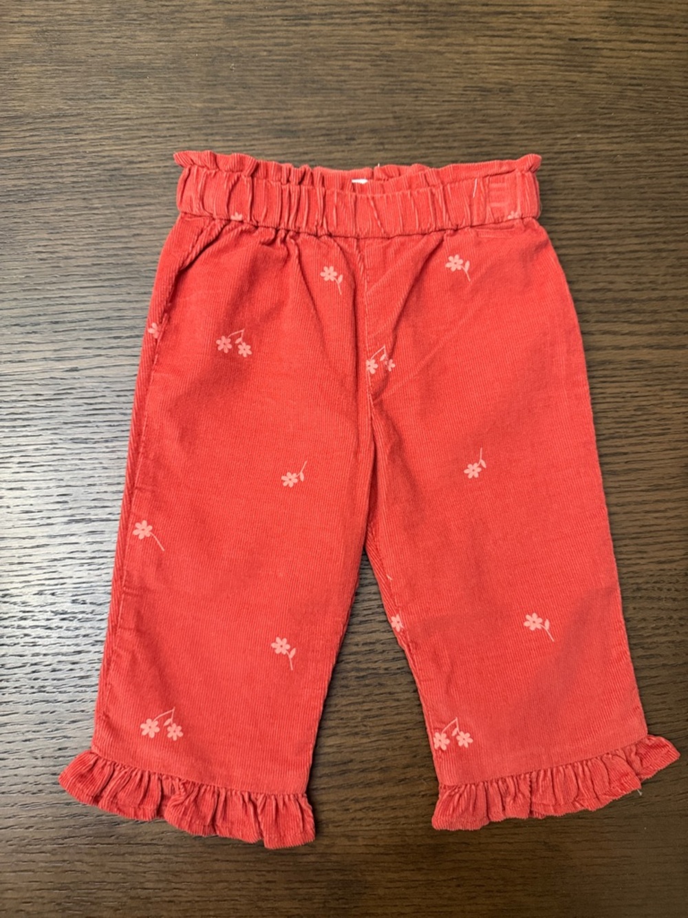 Crewcuts Coral-Red Corduroy Baby Pants with Ruffle Waist